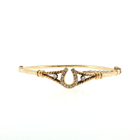 .29 Vintage Diamond Horseshoe Bangle Bracelet 14k