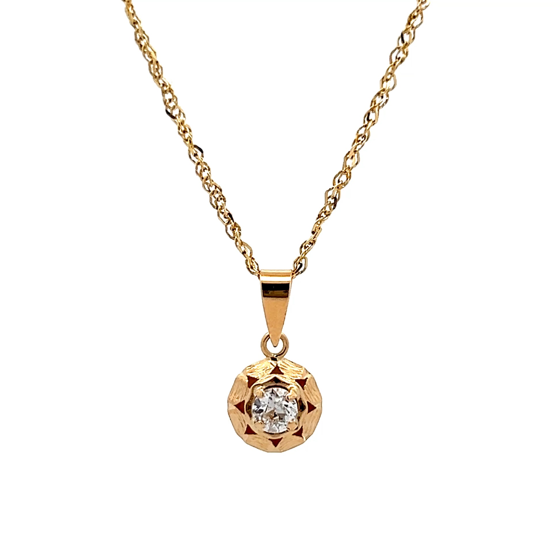 .30 Old European Diamond Pendant Necklace 14k