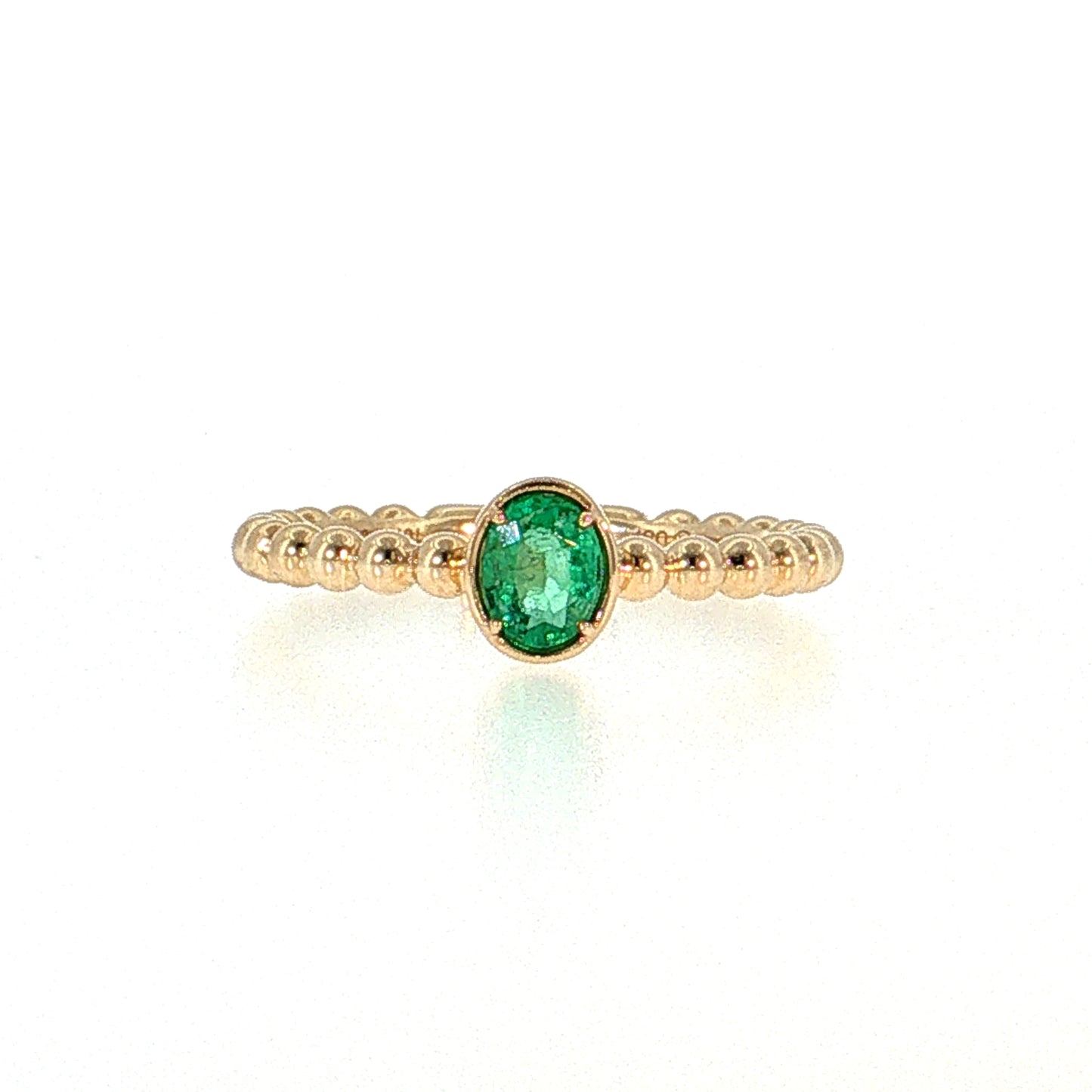 .30 Oval Emerald Solitaire Stacking Ring 14k Yellow Gold