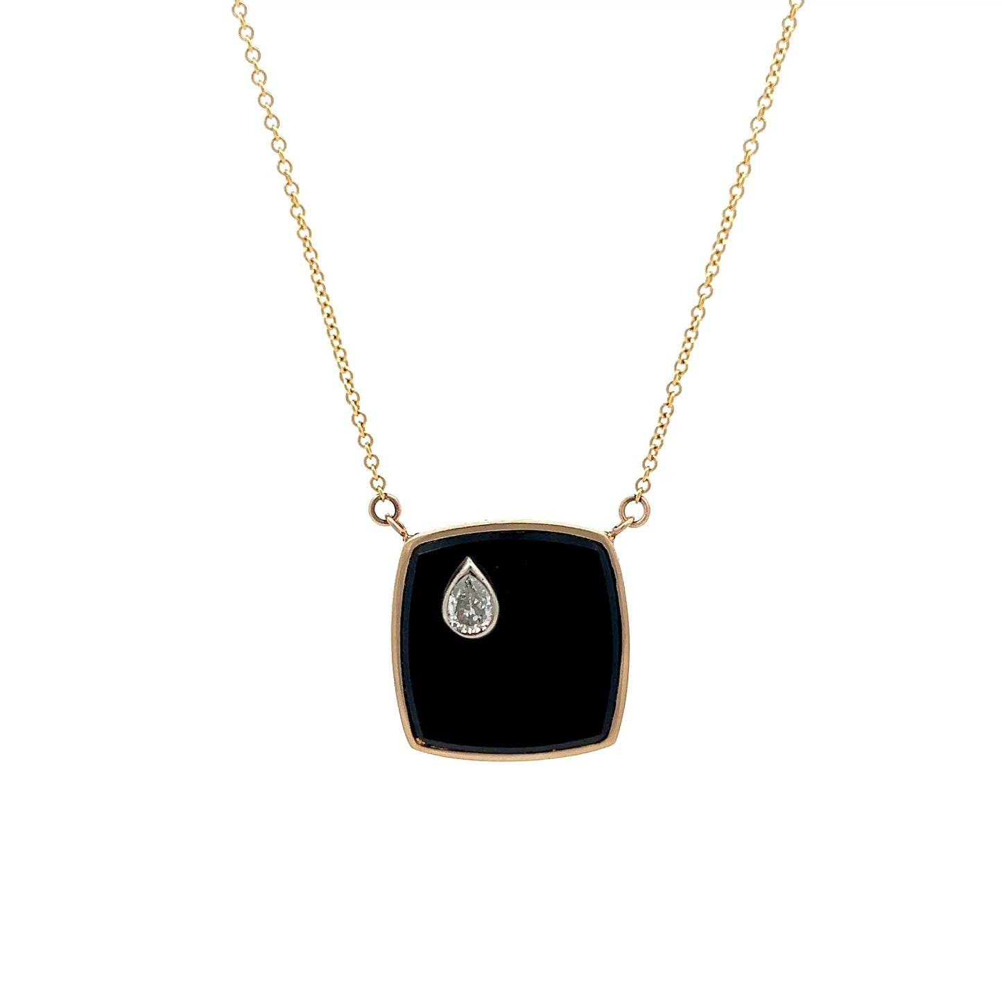 .30 Pear Diamond & Onyx Necklace in 14k Yellow Gold