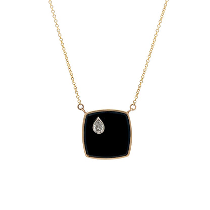 .30 Pear Diamond & Onyx Necklace in 14k Yellow Gold