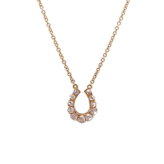 .30 Victorian Rose Cut Diamond Horseshoe Pendant in 14k
