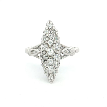.30 Vintage Diamond Navette Cocktail Ring 14k