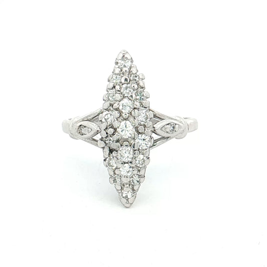 .30 Vintage Diamond Navette Cocktail Ring 14k