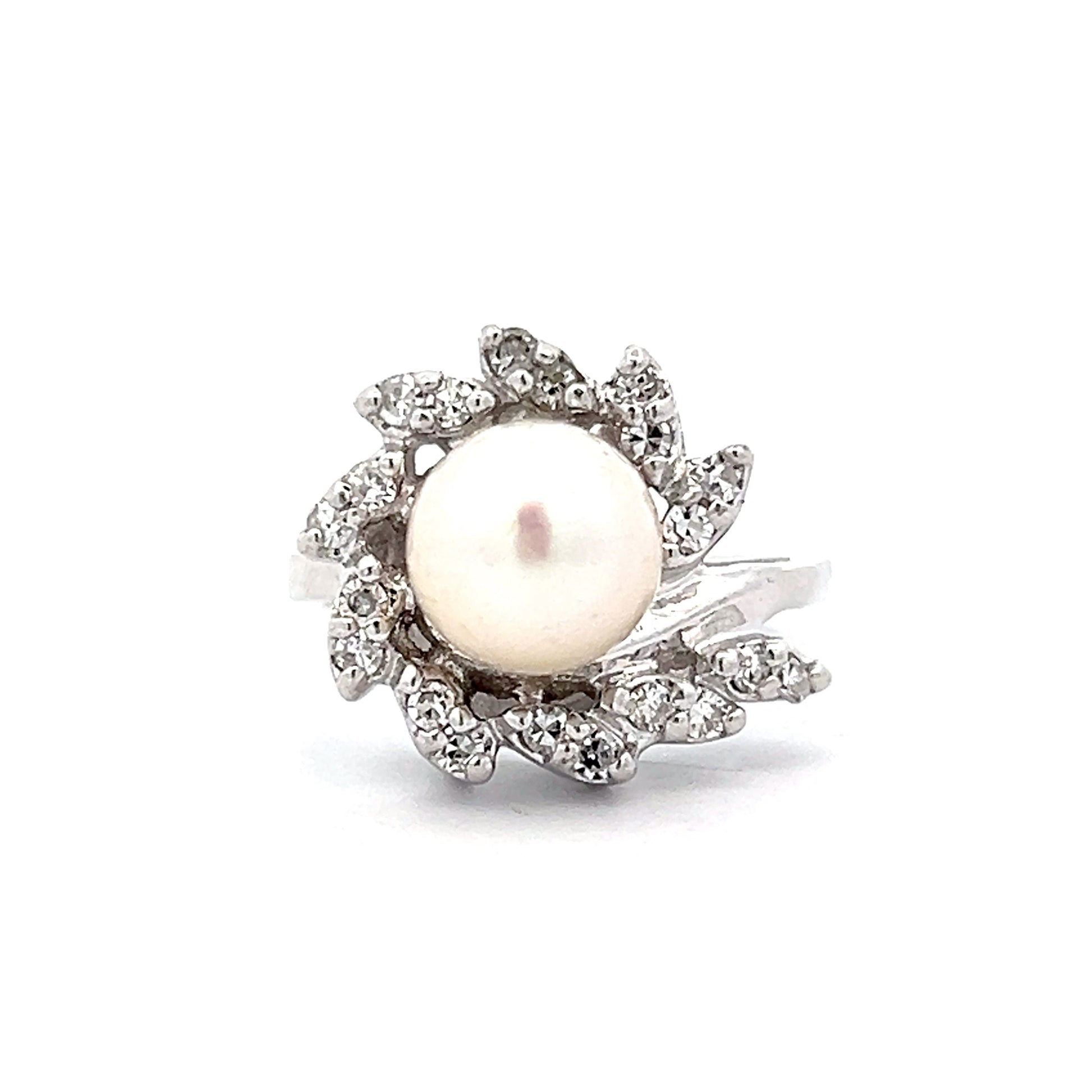 .30 Vintage Mid-Century Pearl & Diamond Ring in 14k