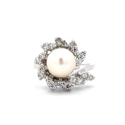 .30 Vintage Mid-Century Pearl & Diamond Ring in 14k