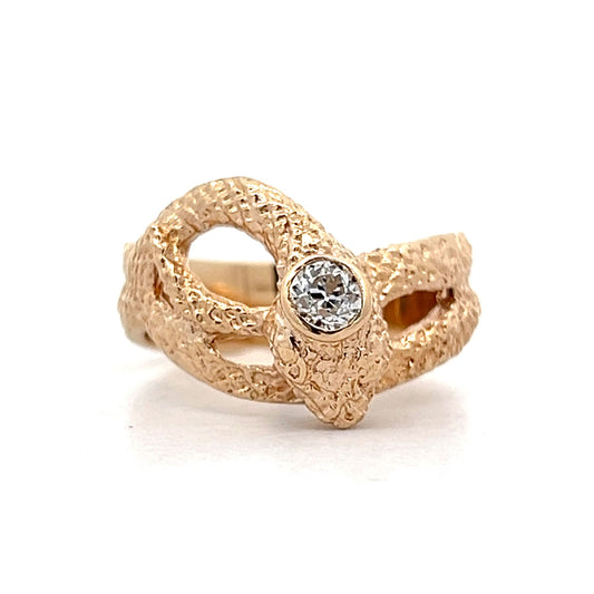 .30 Vintage Old Mine Cut Diamond Snake Ring in 14k