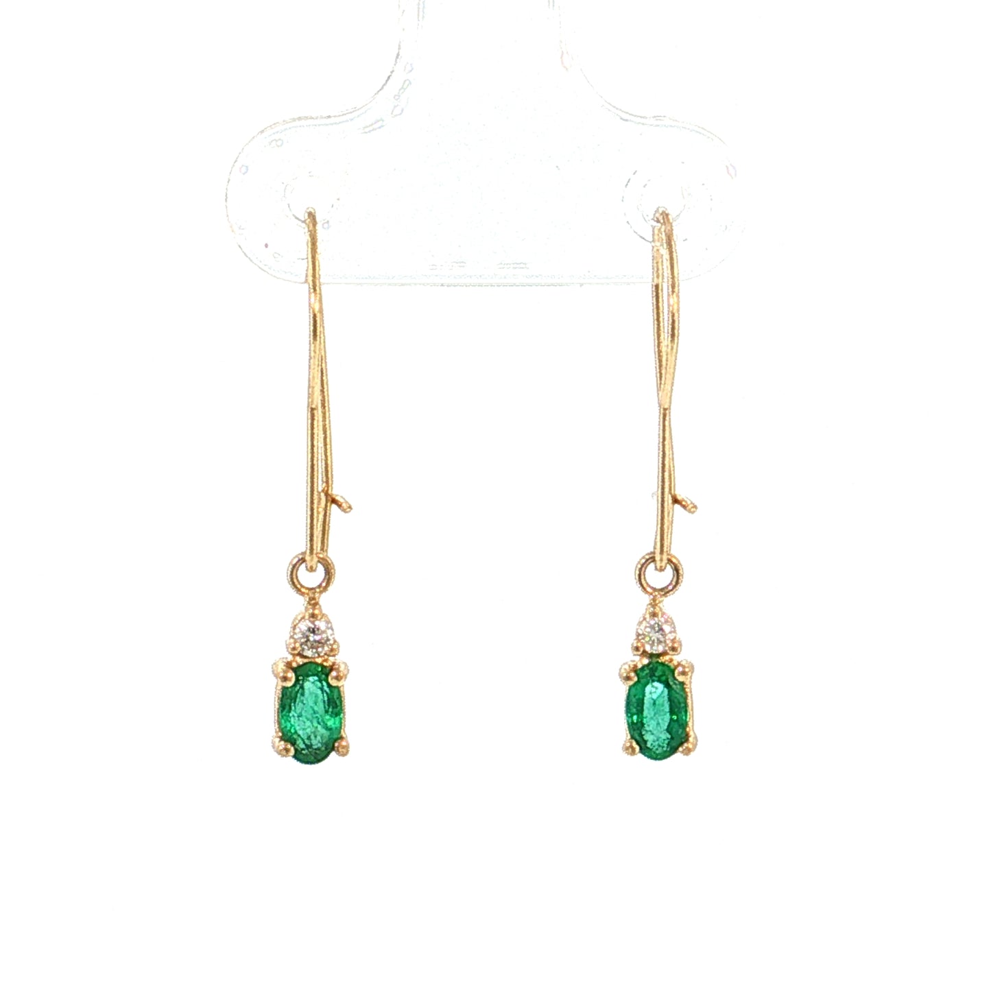 .34 Emerald & Diamond Drop Earrings 14k Yellow Gold