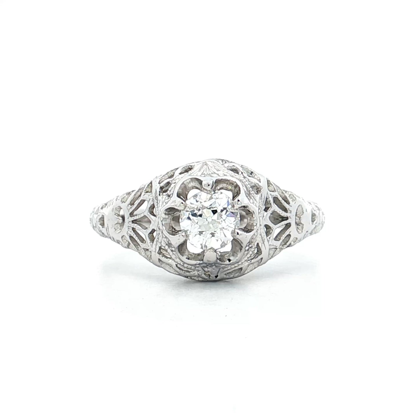 .35 Antique Old Mine Diamond Engagement Ring 18k