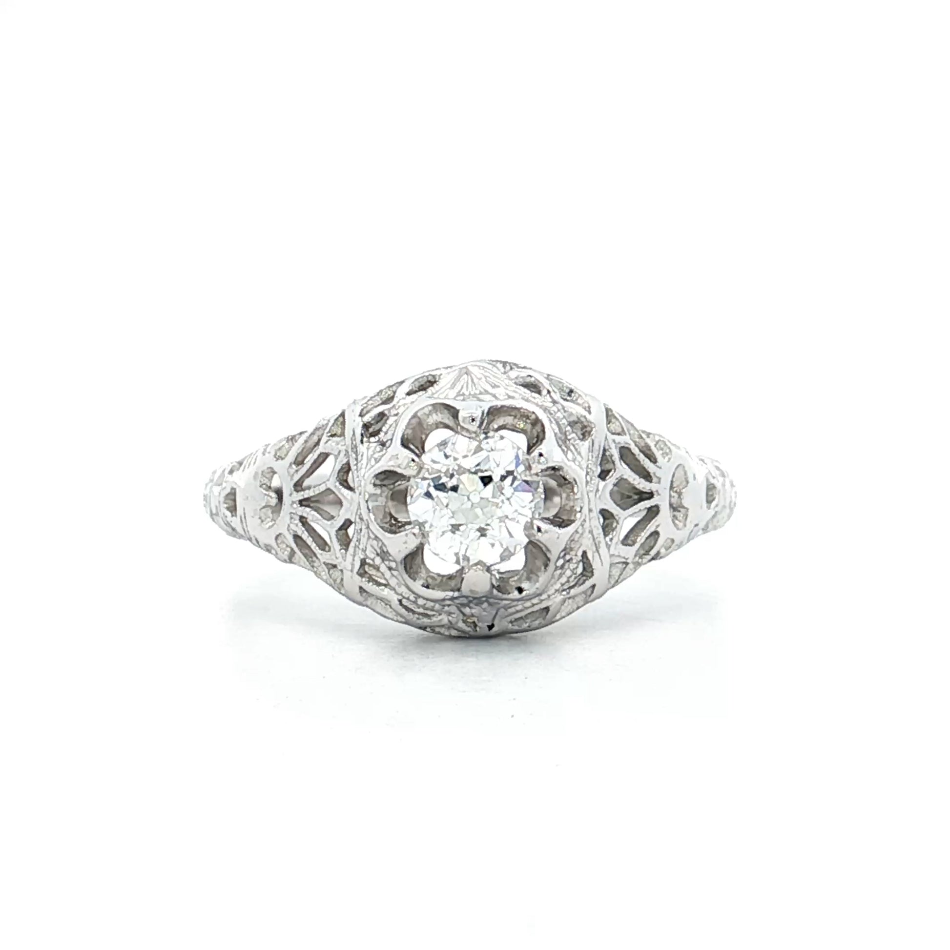 .35 Antique Old Mine Diamond Engagement Ring 18k