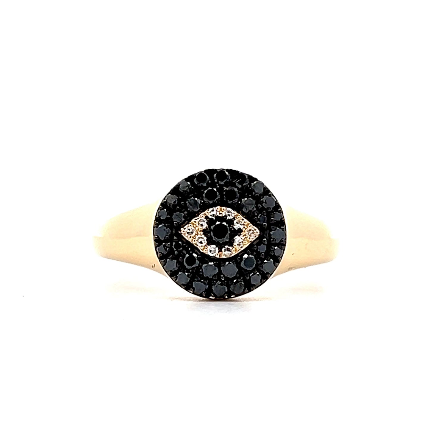 .35 Black Diamond Evil Eye Ring in 14k Yellow Gold