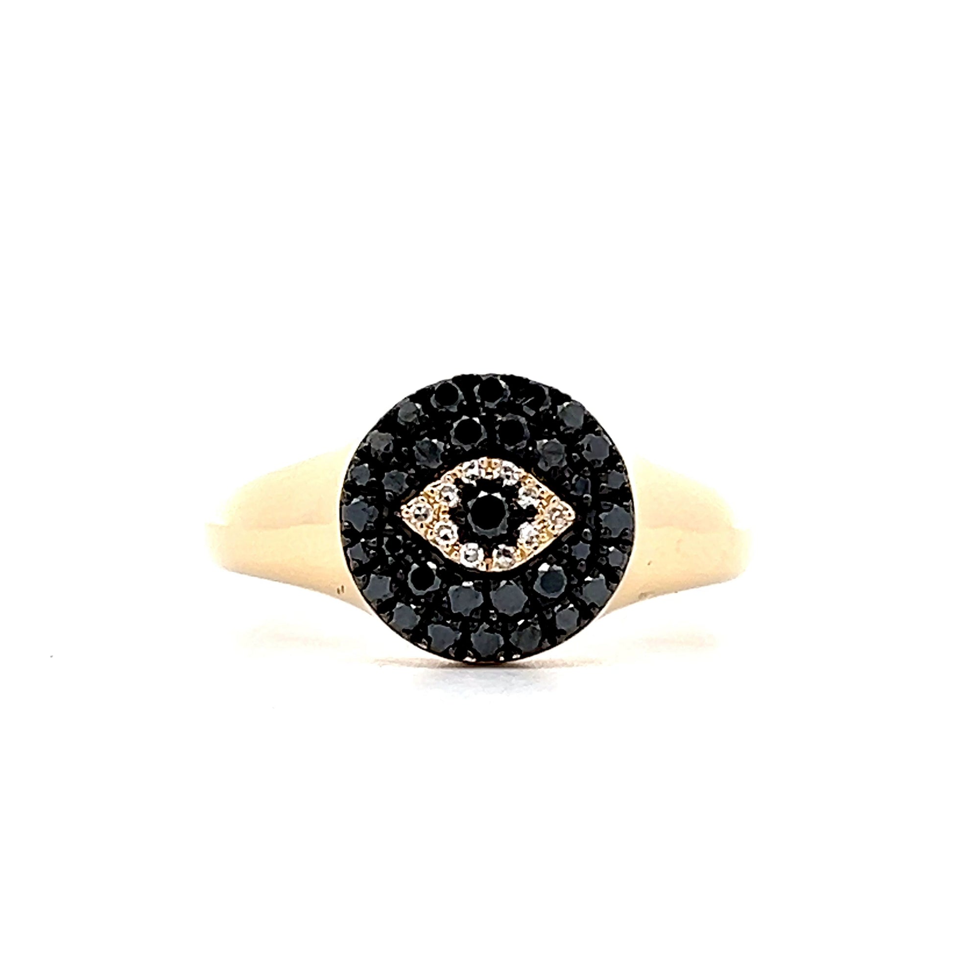 .35 Black Diamond Evil Eye Ring in 14k Yellow Gold