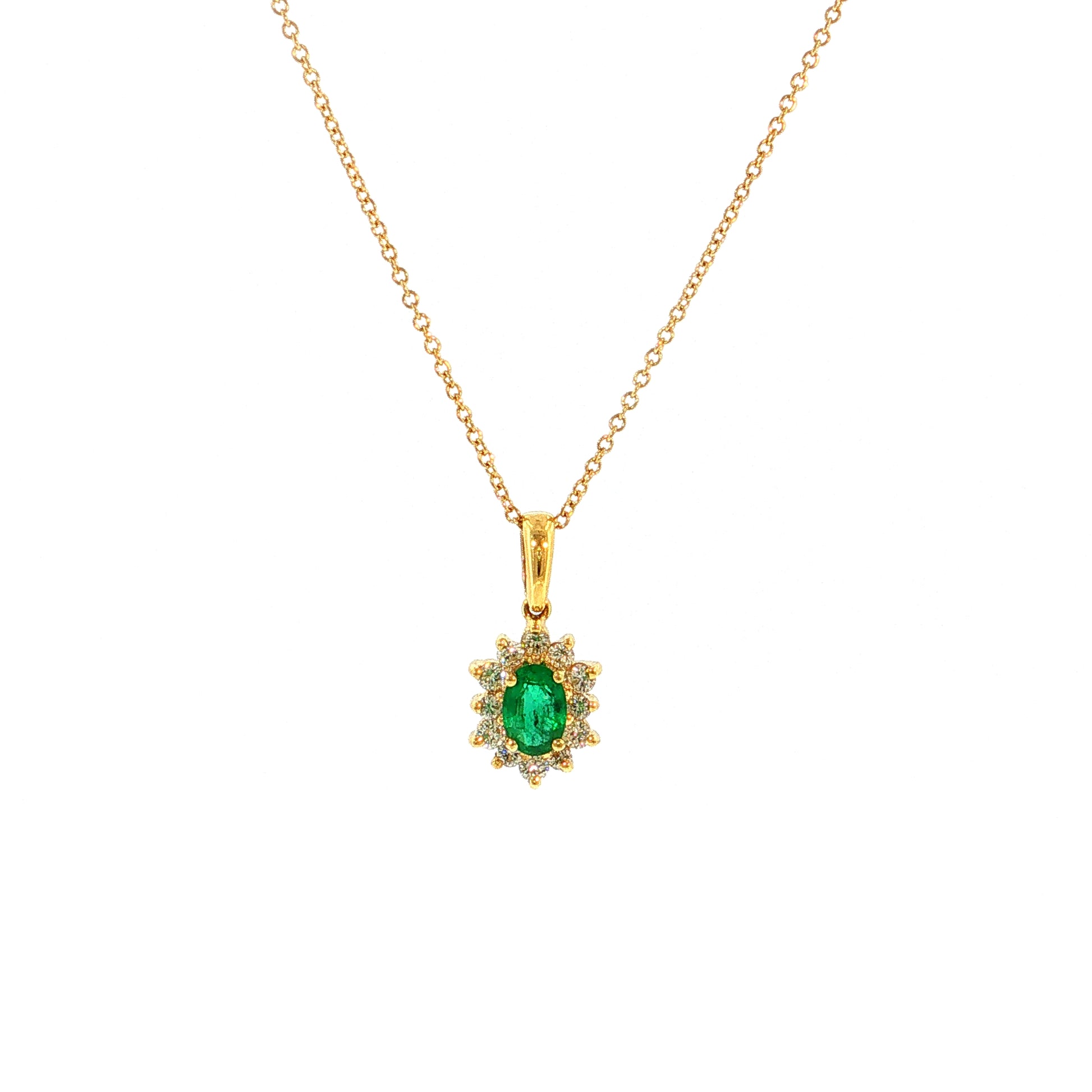 .35 Oval Emerald & Diamond Pendant Necklace 18k