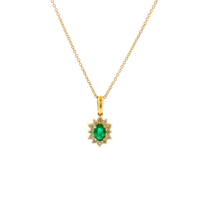 .35 Oval Emerald & Diamond Pendant Necklace 18k