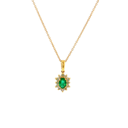 .35 Oval Emerald & Diamond Pendant Necklace 18k