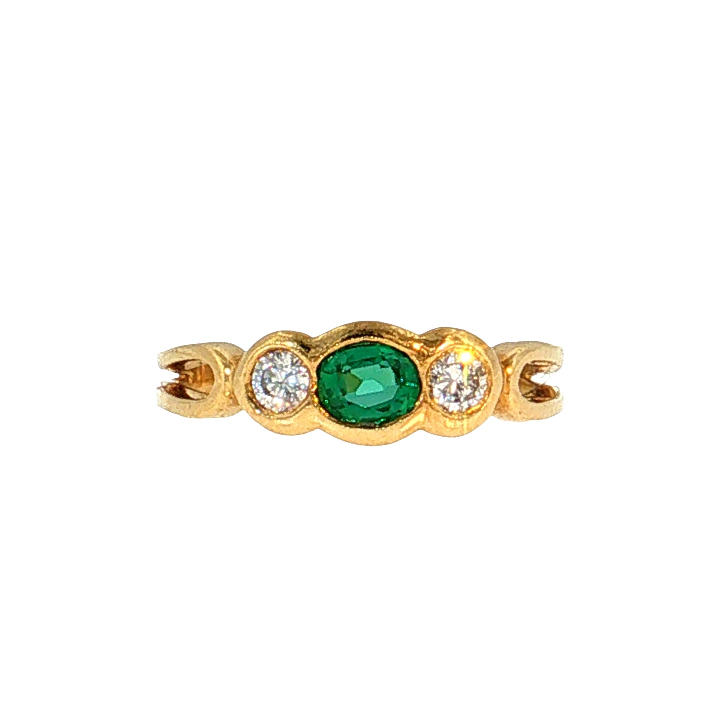 .35 Oval Emerald & Diamond Three Stone Ring 18k
