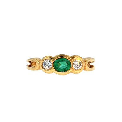 .35 Oval Emerald & Diamond Three Stone Ring 18k