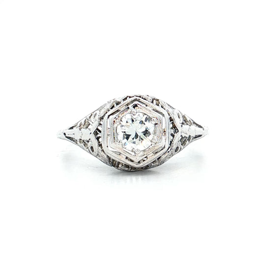 .35 Vintage Deco Diamond Filigree Engagement Ring 18k