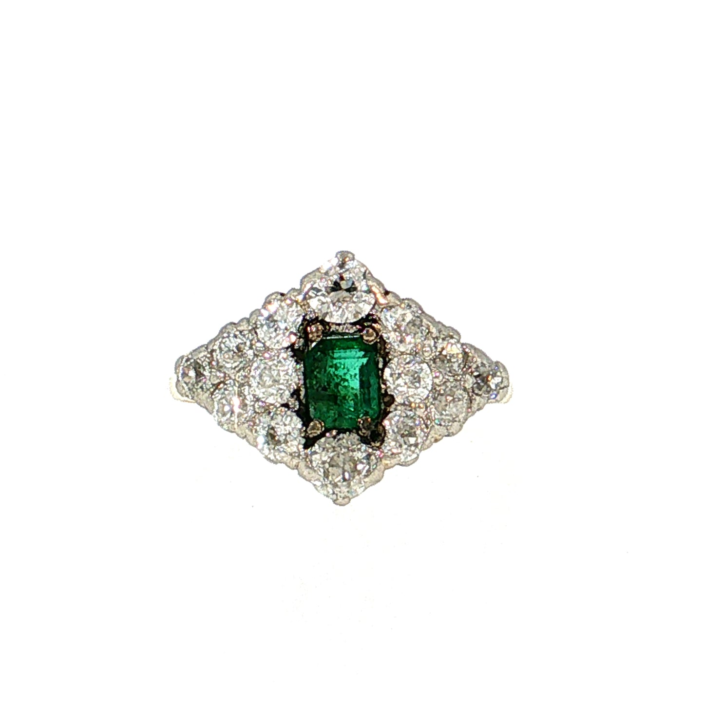 .36 Antique Edwardian Emerald Cocktail Ring 14k Platinum