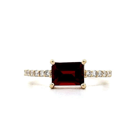 .36 Emerald Cut Garnet & Diamond Ring in 14k