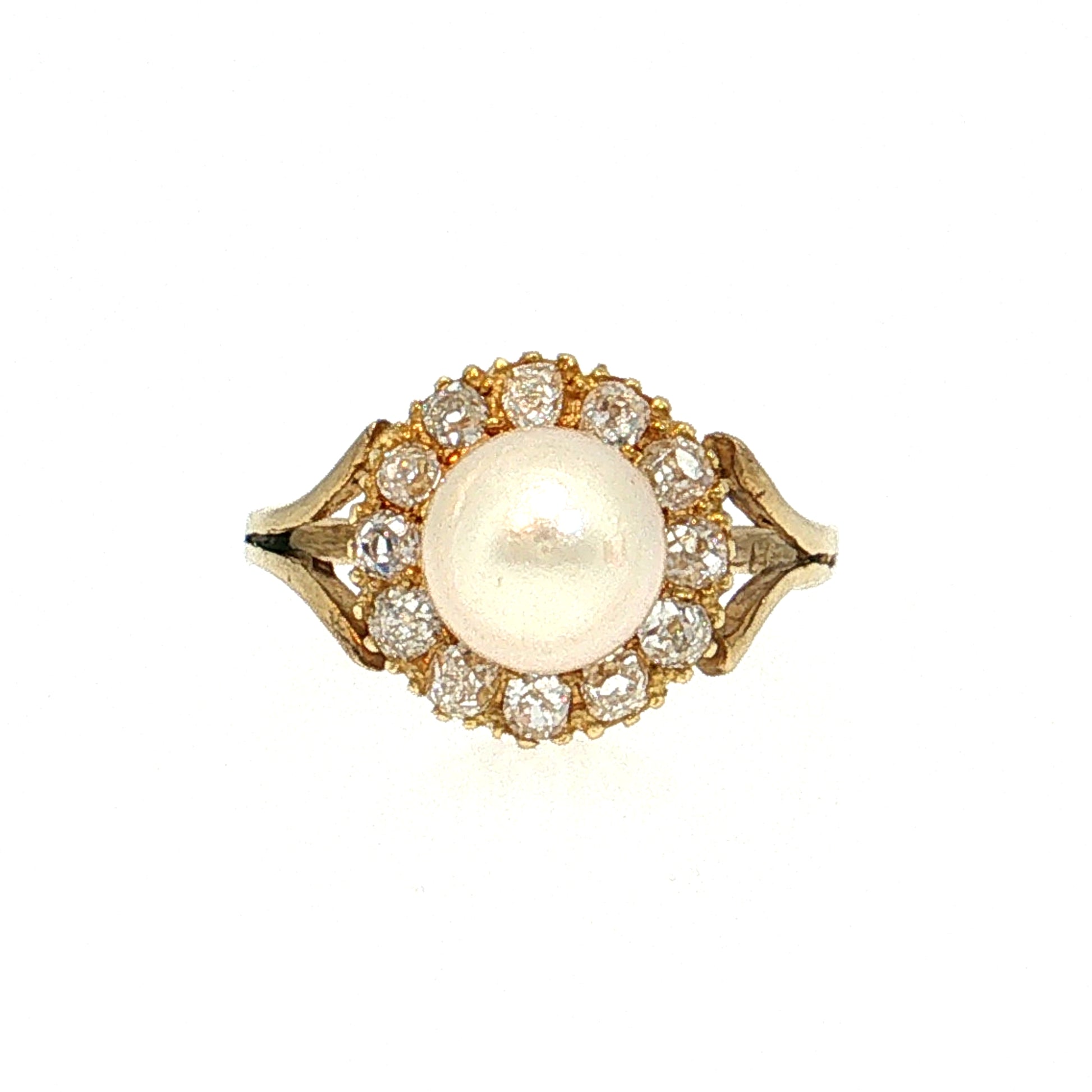 .36 Victorian Pearl & Diamond Cocktail Ring 10k