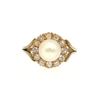.36 Victorian Pearl & Diamond Cocktail Ring 10k
