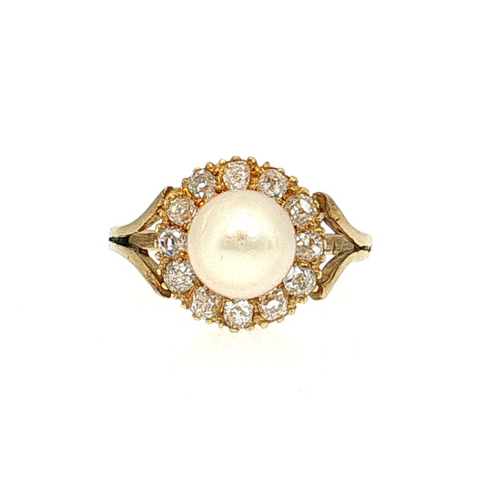 .36 Victorian Pearl & Diamond Cocktail Ring 10k