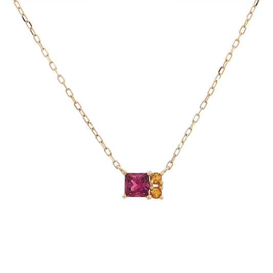 .38 Square Garnet & Citrine Pendant Necklace 14k