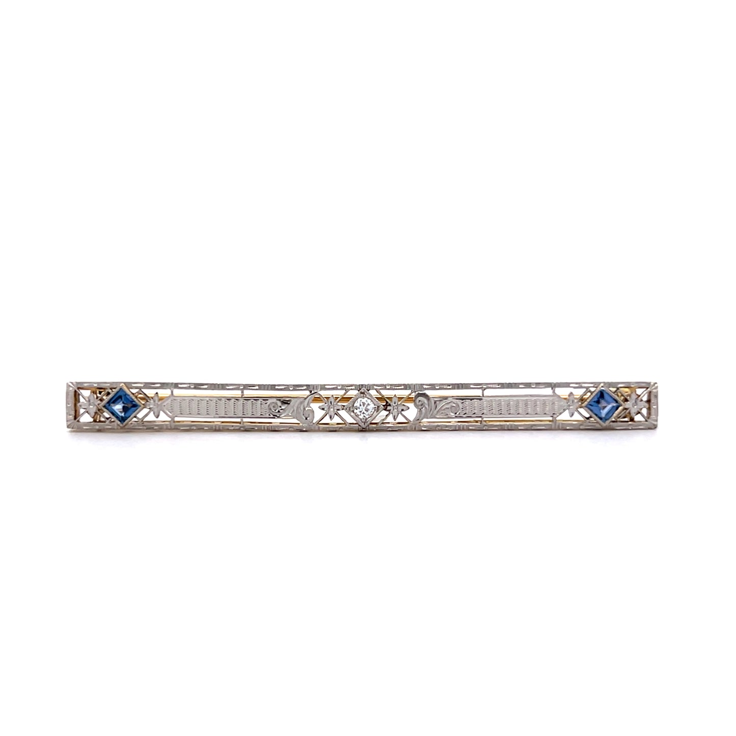 .40 Antique Art Deco Sapphire Bar Brooch 14k