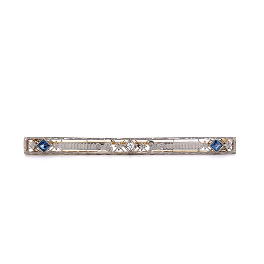 .40 Antique Art Deco Sapphire Bar Brooch 14k