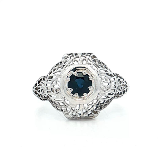 .40 Antique Deco Sapphire Cocktail Ring 18k