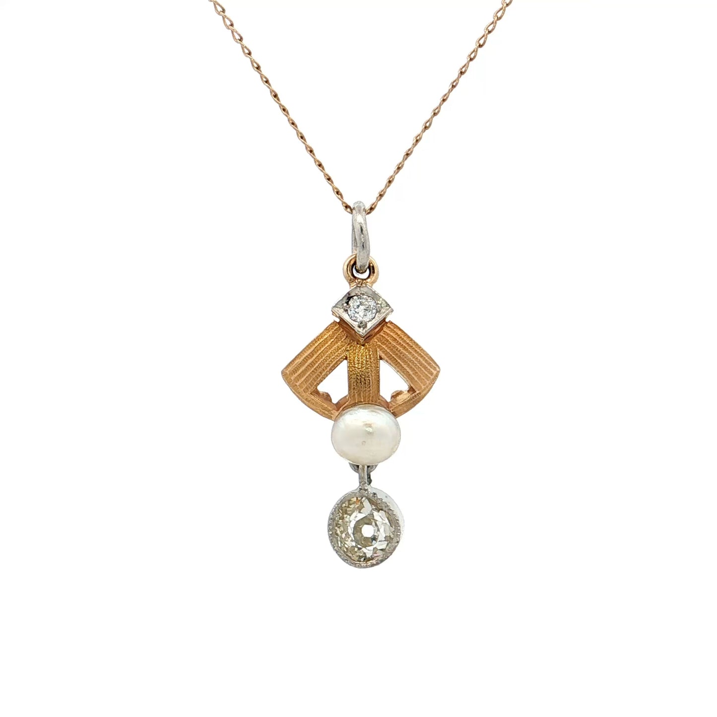 .40 Antique Edwardian Diamond & Pearl Pendant 14k