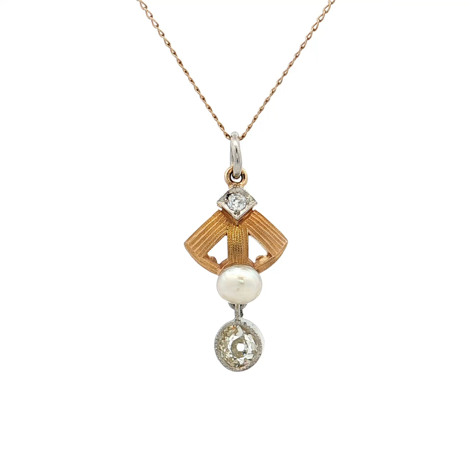 .40 Antique Edwardian Diamond & Pearl Pendant 14k