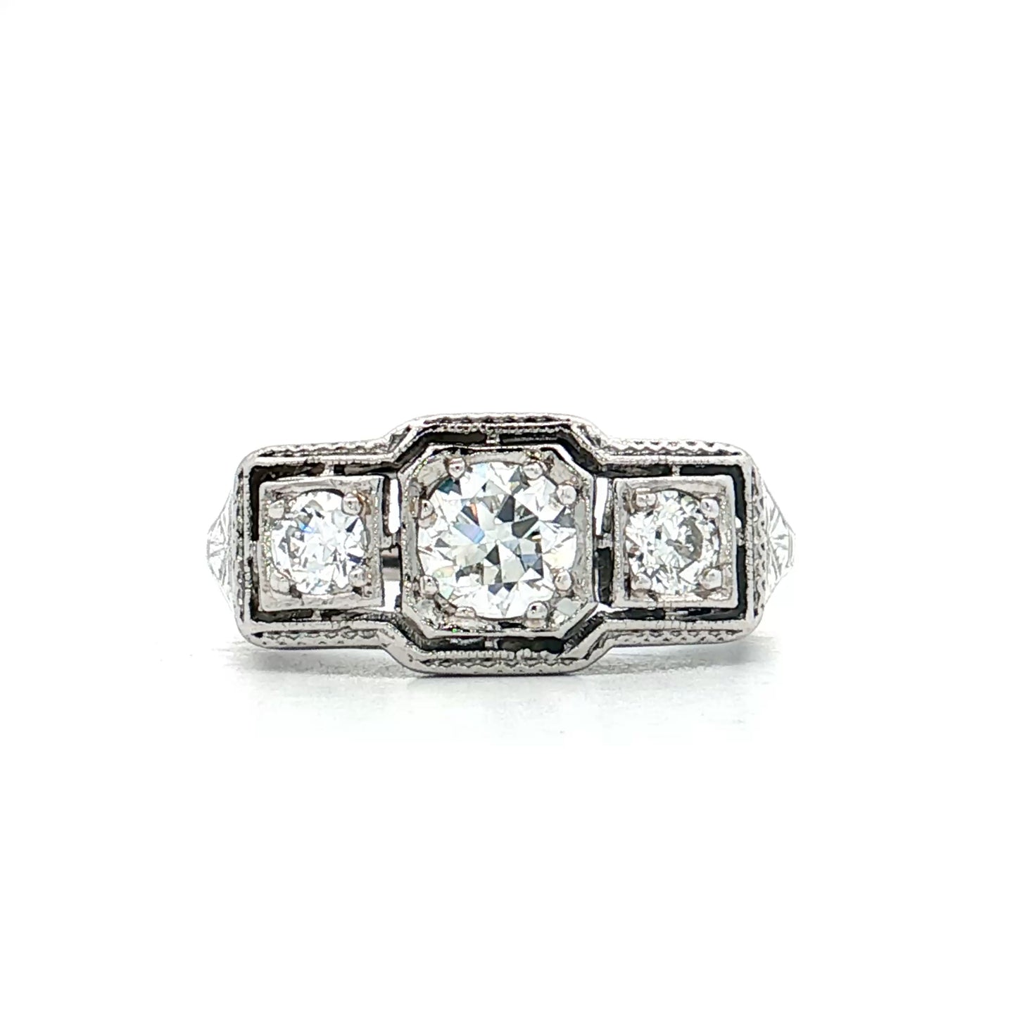 .40 Antique Three Stone Engagement Ring in 18k
