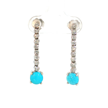 .40 Diamond & Turquoise Drop Earrings 14k White Gold