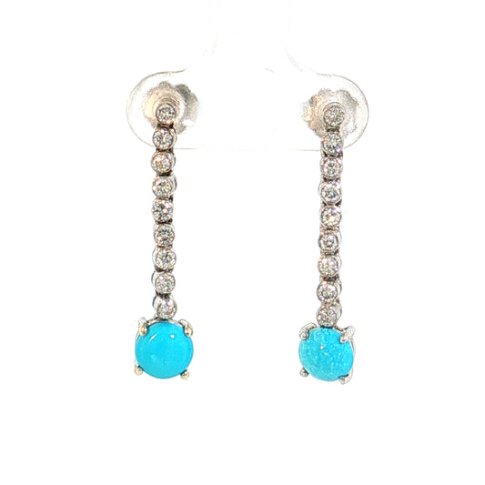 .40 Diamond & Turquoise Drop Earrings 14k White Gold