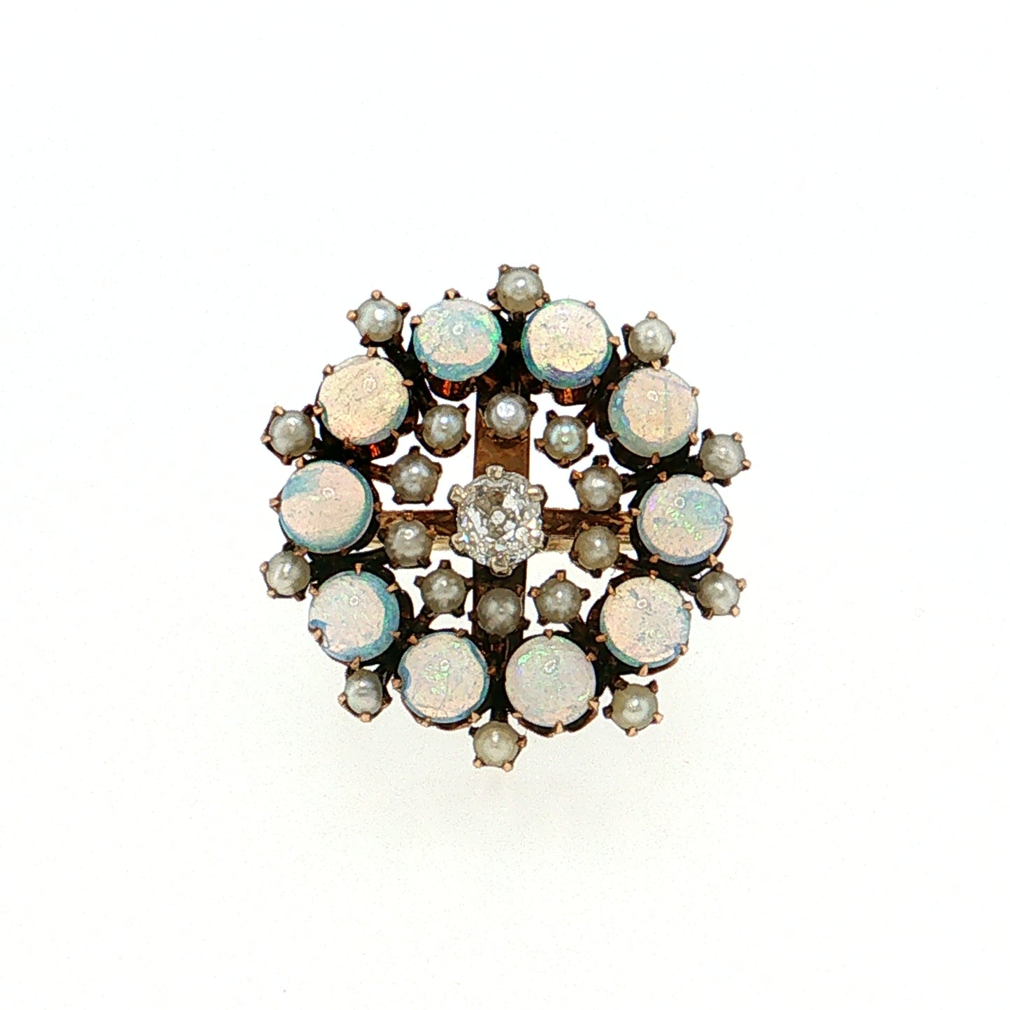 .40 Victorian Diamond Opal Pearl Cocktail Ring 14k
