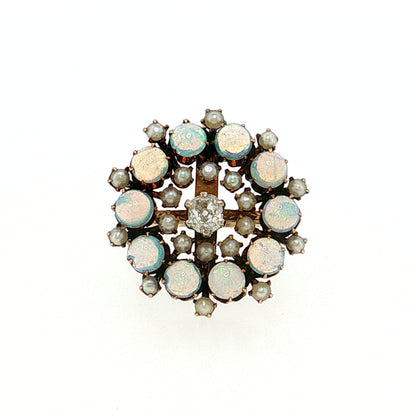 .40 Victorian Diamond Opal Pearl Cocktail Ring 14k