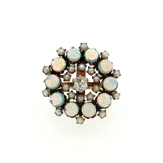 .40 Victorian Diamond Opal Pearl Cocktail Ring 14k
