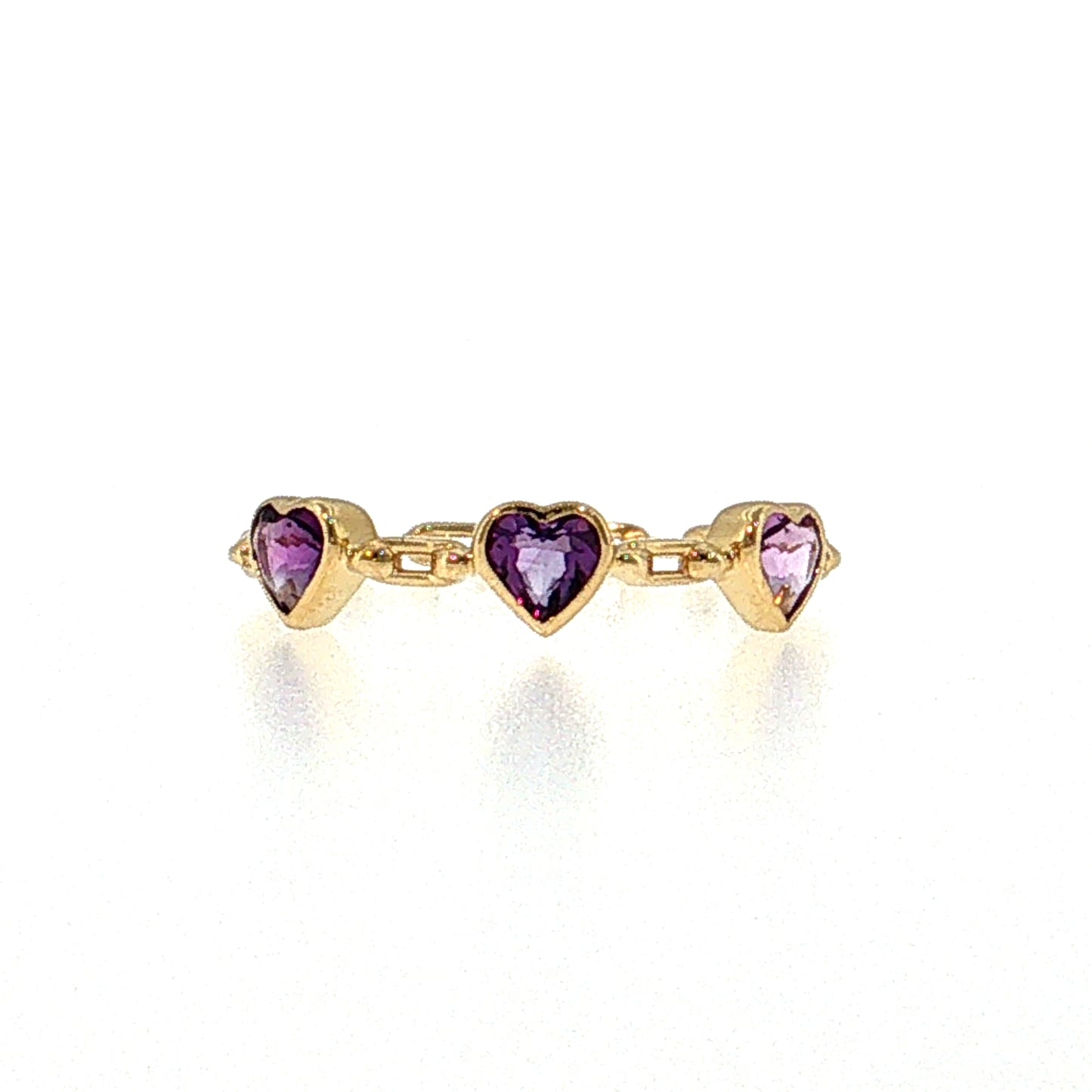 .42 Amethyst Heart Three Stone Stacking Ring 14k