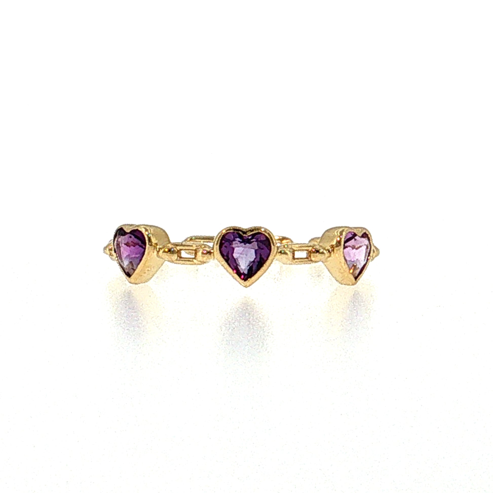 .42 Amethyst Heart Three Stone Stacking Ring 14k