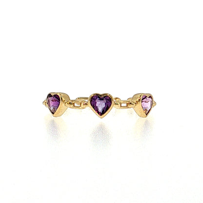 .42 Amethyst Heart Three Stone Stacking Ring 14k