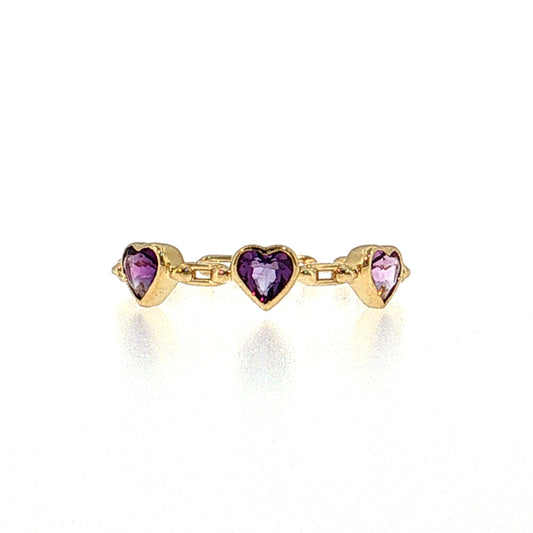 .42 Amethyst Heart Three Stone Stacking Ring 14k