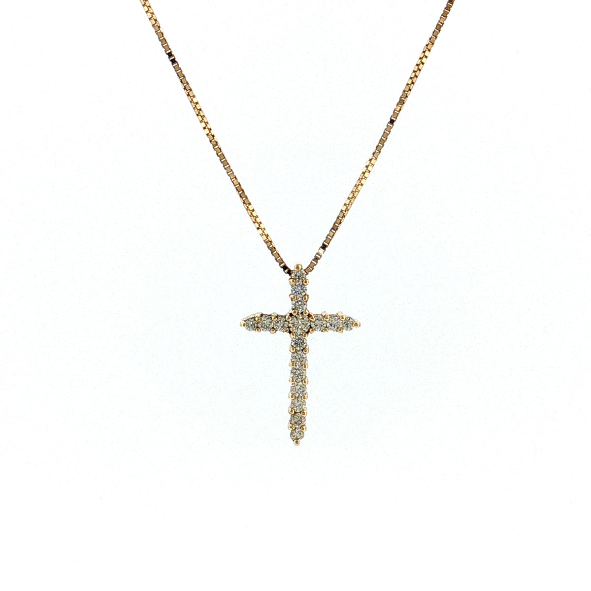 .42 Diamond Cross Pendant Necklace 14K Yellow Gold