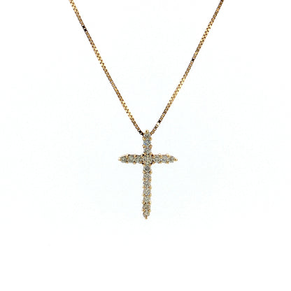 .42 Diamond Cross Pendant Necklace 14K Yellow Gold