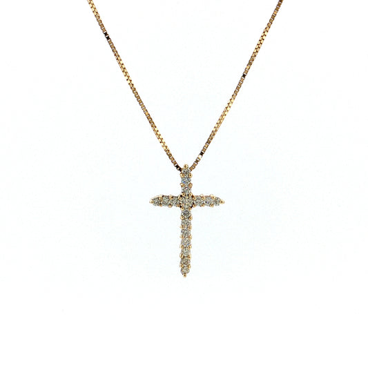 .42 Diamond Cross Pendant Necklace 14K Yellow Gold