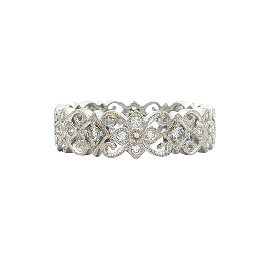 .42 Floral Diamond Eternity Stacking Ring 18k White Gold