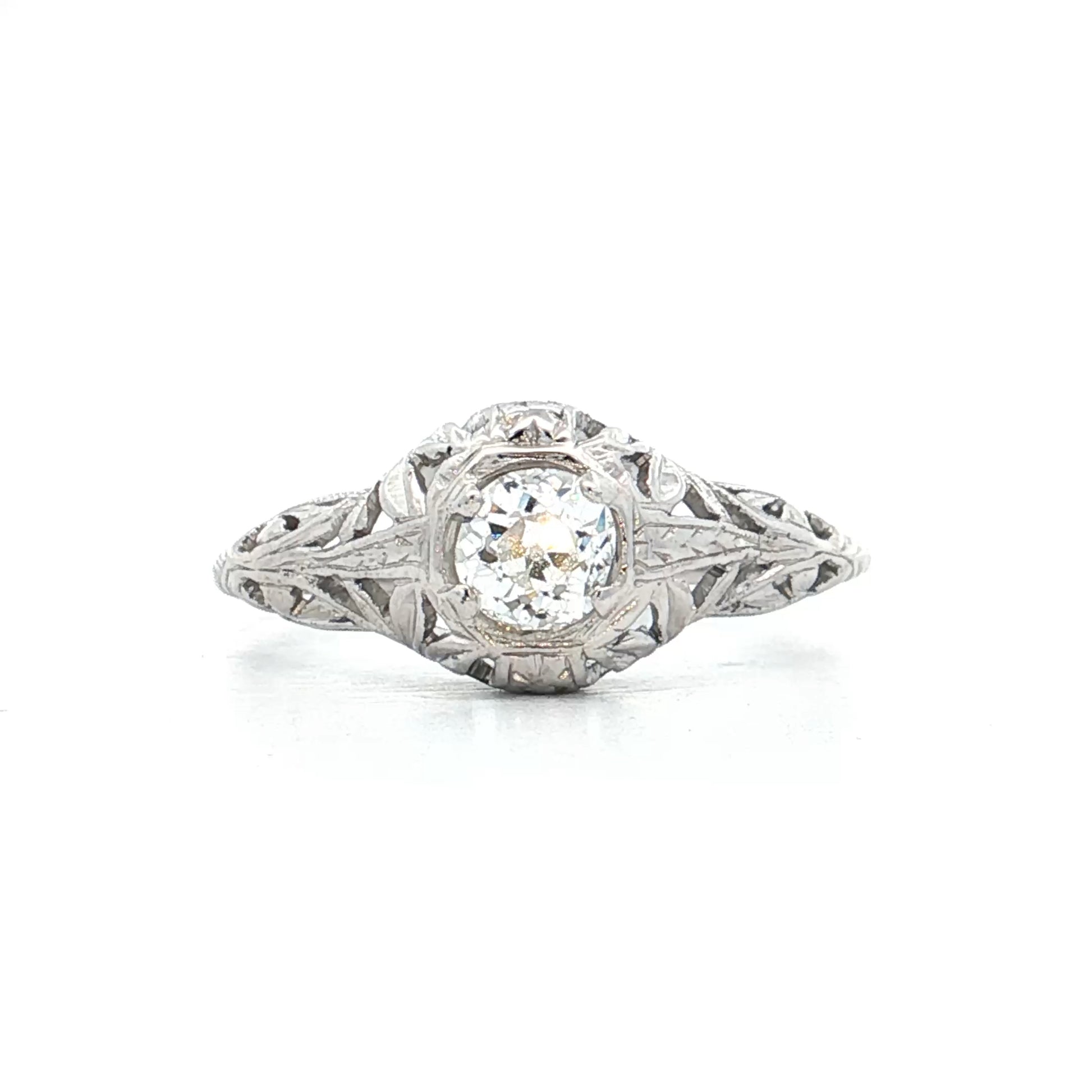 .42 Vintage Deco Diamond Filigree Engagement Ring 18k