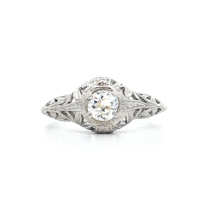 .42 Vintage Deco Diamond Filigree Engagement Ring 18k