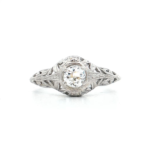 .42 Vintage Deco Diamond Filigree Engagement Ring 18k